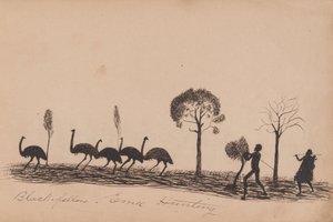 Black Fellow Emu Hunting by Tommy McRae